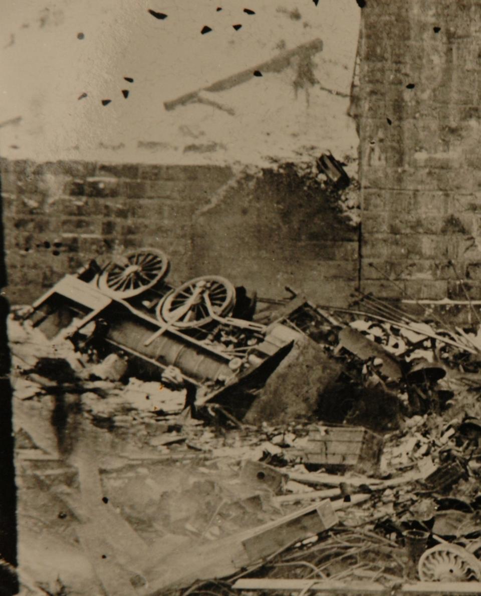 Wreckage is shown from a steam engine that plummeted with rail cars when a bridge collapsed in 1876 in Ashtabula. Len and Patti Brown of Canal Fulton have headed the creation of a PBS documentary about the disaster.