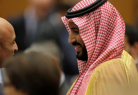 Saudi Deputy Crown Prince Mohammed bin Salman arrives for the start of the "Meeting of the Ministers of the Global Coalition to Counter ISIL: Joint Plenary Session" at the State Department in Washington, U.S., July 21, 2016. REUTERS/Joshua Roberts