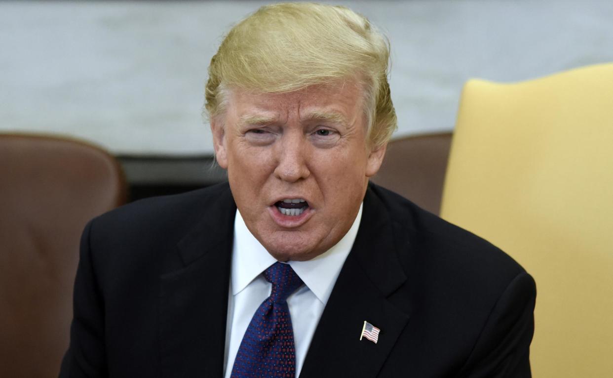 President Donald Trump speaks during a meeting with President Nursultan Nazarbayev of Kazakhstan in the Oval Office: Olivier Douliery - Pool/Getty Images