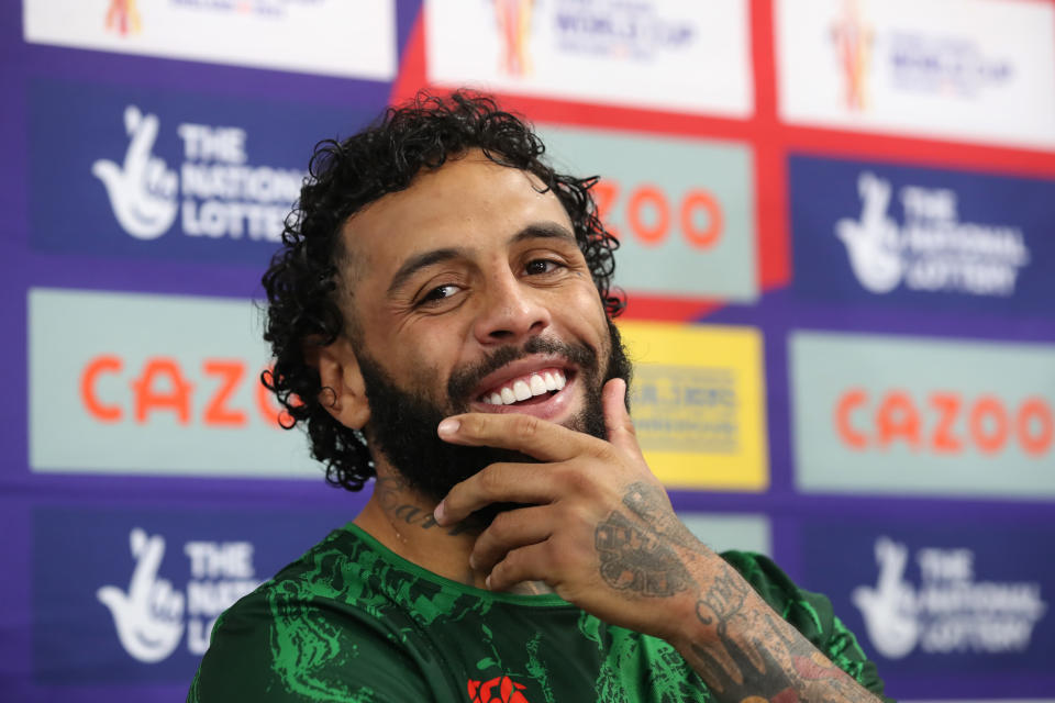 Josh Addo-Carr (pictured) smiles during an interview.