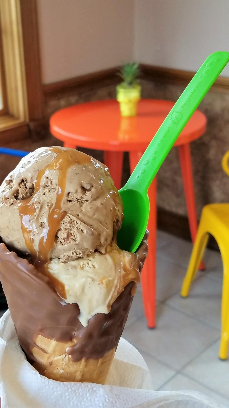 Three new flavors of ice cream, including Squirrel's Nest with butter pecan ice cream with extra salted almonds, cashews and pecans, are now in the case at Stephen Libs Finer Chocolates.