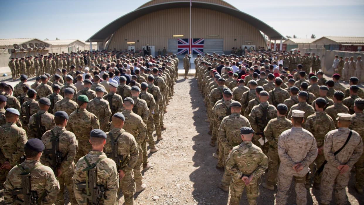  British troops line up. 