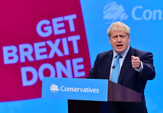 Prime Minister Boris Johnson delivering his keynote speech to the Conservative Party conference in 2019. (Photo: Getty Images)