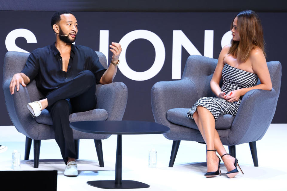 CANNES, FRANCE - JUNE 17: John Legend and Chrissy Teigen attend the Cannes Lions International Festival Of Creativity 2024 - Day One on June 17, 2024 in Cannes, France. (Photo by Marc Piasecki/Getty Images)