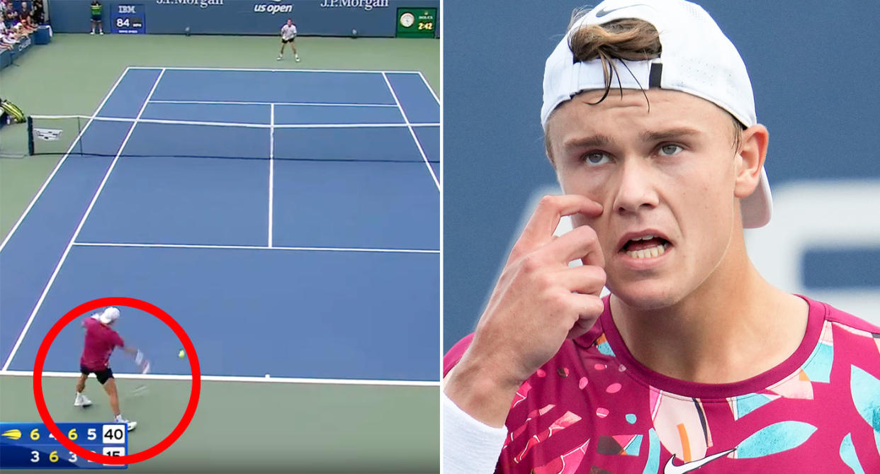 Seen here, World No.4 Holger Rune about to lose in the first round of the US Open.