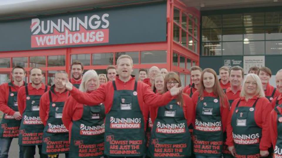 The exterior shots show a gloomy UK backdrop. Source: Bunnings