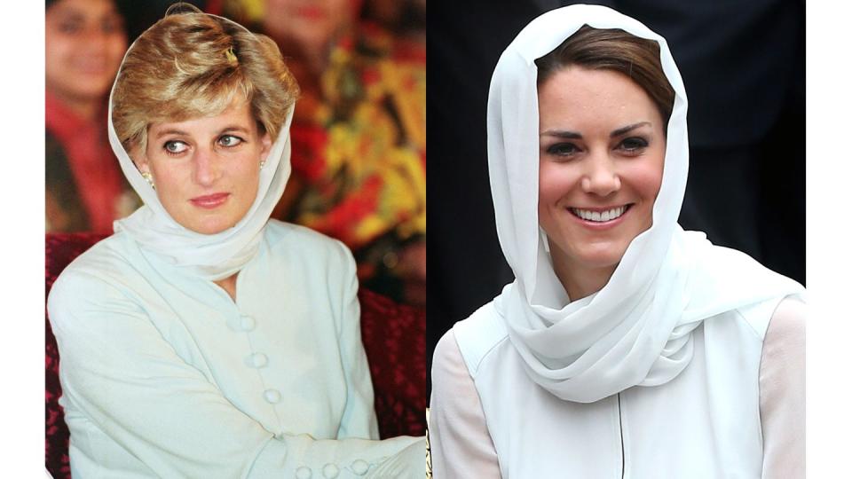 <p>Diana visits Shaukat Khanum Memorial Hospital in Pakistan in 1996. Kate visits Assyakirin Mosque in Malaysia in 2012.</p>