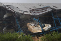 <p><strong>Hollywood</strong><br> A boat rack storage facility lays destroyed after Hurricane Irma blew though Hollywood, Fla. on Sept. 10, 2017. (Photo: Carlo Allegri/Reuters) </p>