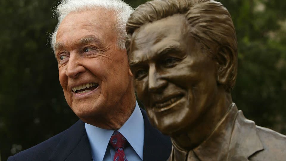 Bob Barker poses with his bust at the Academy of Television Arts and Sciences Hall of Fame. - Mark Mainz/Getty Images