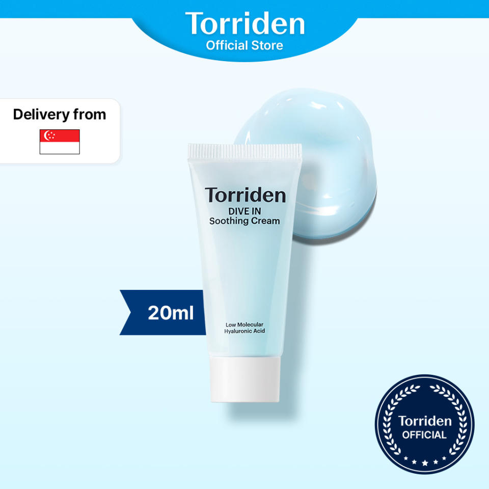 [Torriden Official] Mini Size Trial - DIVE IN Low Molecular Hyaluronic Acid Facial Soothing Cream for Sensitive & Oily Skin, 20ml. (Photo: Shopee SG)