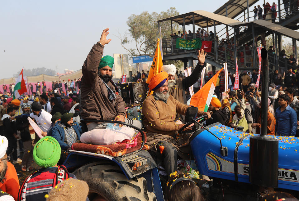 Farmers' Tractors Parade seen heading towards Delhi during...