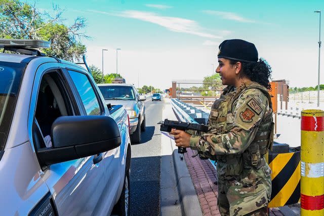 <p>U.S. Air Force photo by Senior Airman Karissa Dick</p> Airman Hamna Zafar on duty at Kirtland Air Force base in New Mexico