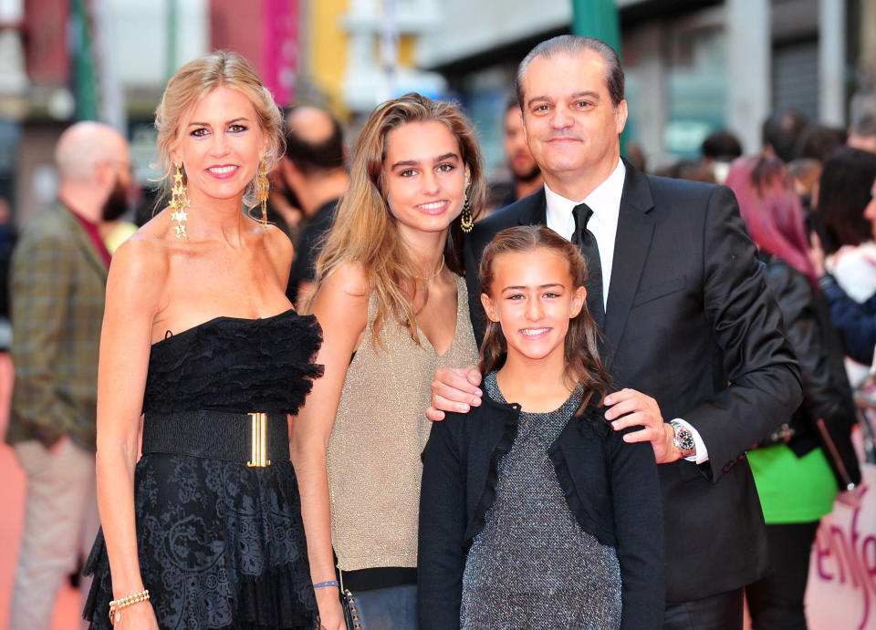 VITORIA-GASTEIZ, SPAIN - SEPTEMBER 09:  Ramon Garcia, his wife Patricia Cerezo and their daughters Natalia Garcia (2L) and Veronica Cerezo attend red carpet closing day during FesTVal 2017 on September 9, 2017 in Vitoria-Gasteiz, Spain.  (Photo by Europa Press/Europa Press via Getty Images)