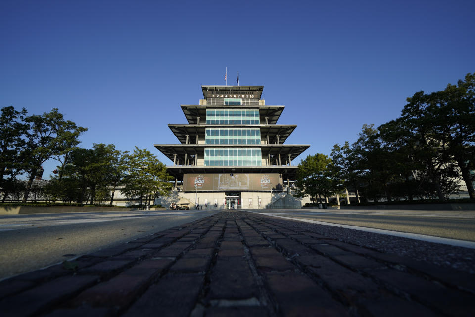 The Pagoda is seen before a practice session for the Indianapolis 500 auto race at Indianapolis Motor Speedway, Saturday, Aug. 15, 2020, in Indianapolis. (AP Photo/Darron Cummings)