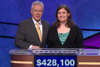 <p>Before Schneider's historic reign, Collins held the honor of the longest consecutive winning streak for a woman, winning 14 games in a row in 2004. The supply chain professional is also still one of the highest-earning winners for regular season play, pocketing $428,100 during her time on the show.</p>