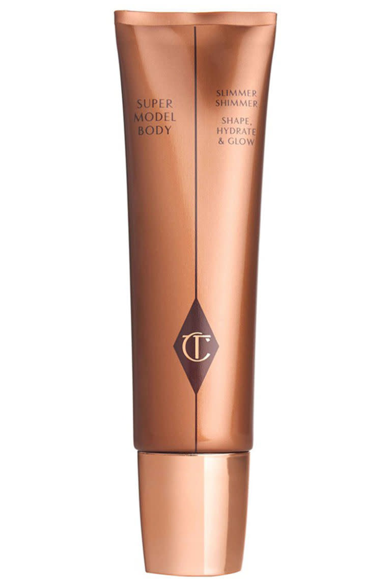 <p>"Simply roll this down the front of legs, arms and the décolletage, and then blend with your fingers for universally flattering glow that smoothes over imperfections. I call it Gisele and summer in a jar!" says Tilbury. </p><p><strong>Charlotte Tilbury</strong> Supermodel Body, $65, <a rel="nofollow noopener" href="http://shop.nordstrom.com/s/charlotte-tilbury-supermodel-body-slimmer-shimmer-shape-hydrate-glow/3852128?cm_mmc=Google_Product_Ads_pla_online-_-datafeed-_-women%3Askin_body_treatment%3Aself_tanner-_-853647&%3Bcountry=US&%3Bcurrency=USD&mr%3AreferralID=53e826f8-318d-11e6-a45f-0050569406b5&gclid=CMr3s5vFpc0CFZA2aQod-ecEpg" target="_blank" data-ylk="slk:nordstrom.com;elm:context_link;itc:0;sec:content-canvas" class="link ">nordstrom.com</a>. </p>