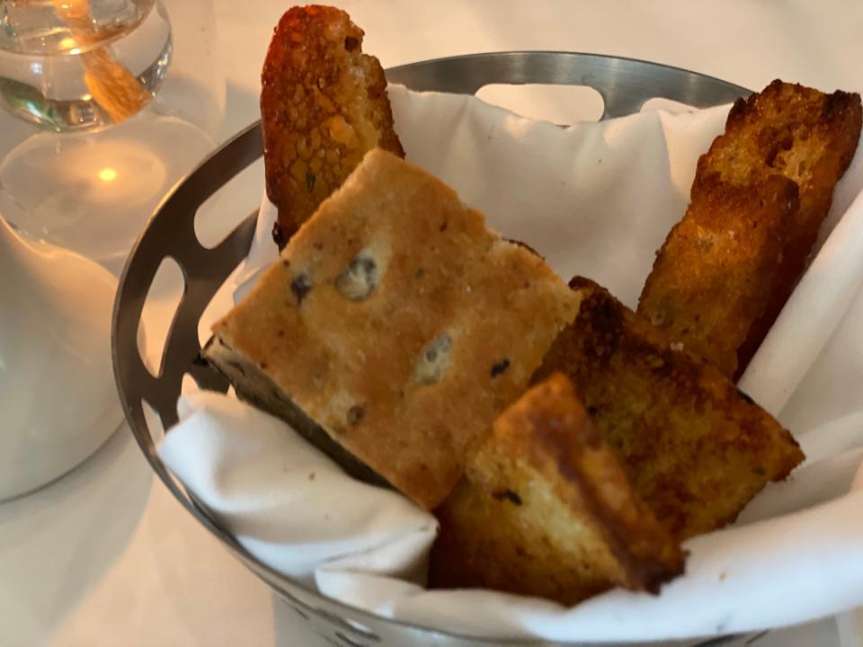 basket of bread on a table at an Italian chain