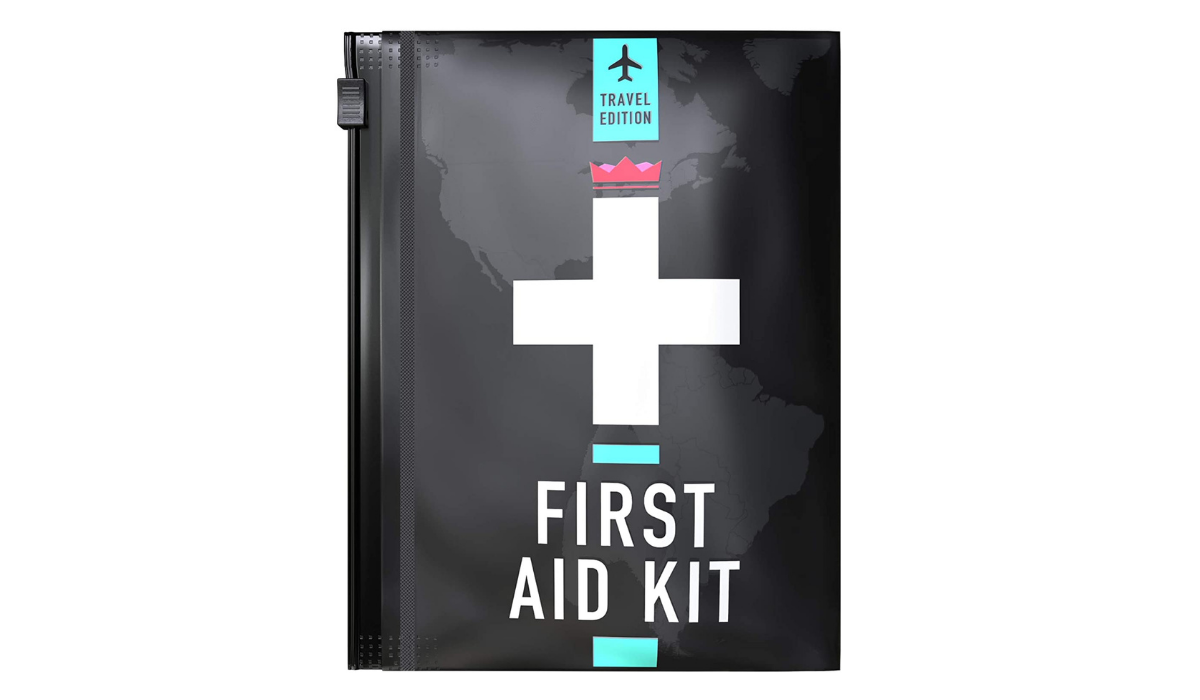Bratpacker Gear Mini First Aid Kit in labeled black zipper pouch
