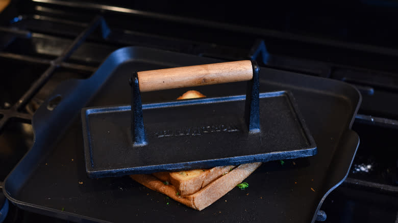 flipping panini in pan