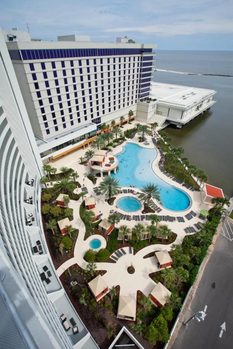 The pool at Hard Rock Casino Biloxi is complete with a swim-up bar.