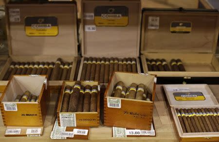 Cuban cigars for sale are on display at a hotel in Havana December 19, 2014. REUTERS/Enrique De La Osa/File Photo