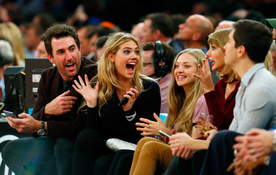 <p>Justin Verlander, Kate Upton, Amanda Seyfried, Taylor Swift and Justin Long attend a game between the New York Knicks and the Orlando Magic at Madison Square Garden on November 12, 2014 in New York City. The Magic defeated the Knicks 97-95. </p>