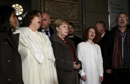 People gather at the New Synagogue in Berlin