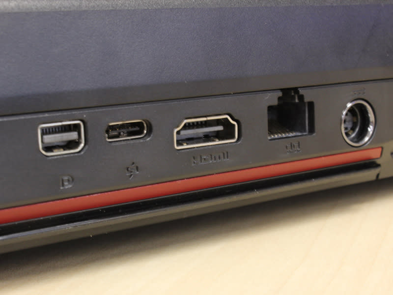 The back features the new Super Port, the mini-DisplayPort, HDMI, Ethernet port and the Kensington lock (on the far left).