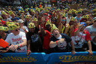 <p>Attendees gather before Nathan’s Famous Fourth of July International Hot Dog-Eating Contest at Coney Island in Brooklyn, New York City, U.S., July 4, 2017. (Andrew Kelly/Reuters) </p>