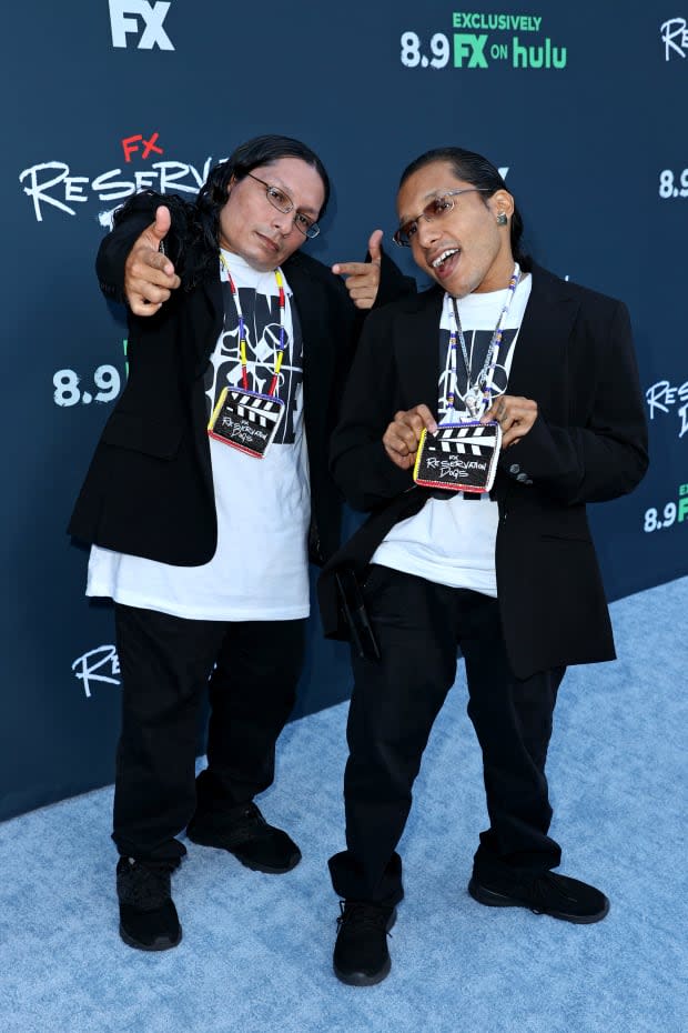 Lil Mike and Funny Bone attend the premiere of FX's new comedy series "Reservation Dogs" at NeueHouse Los Angeles on Aug. 05, 2021, in Hollywood.<p><a href="https://www.gettyimages.com/detail/1332598708" rel="nofollow noopener" target="_blank" data-ylk="slk:Kevin Winter/Getty Images;elm:context_link;itc:0;sec:content-canvas" class="link ">Kevin Winter/Getty Images</a></p>
