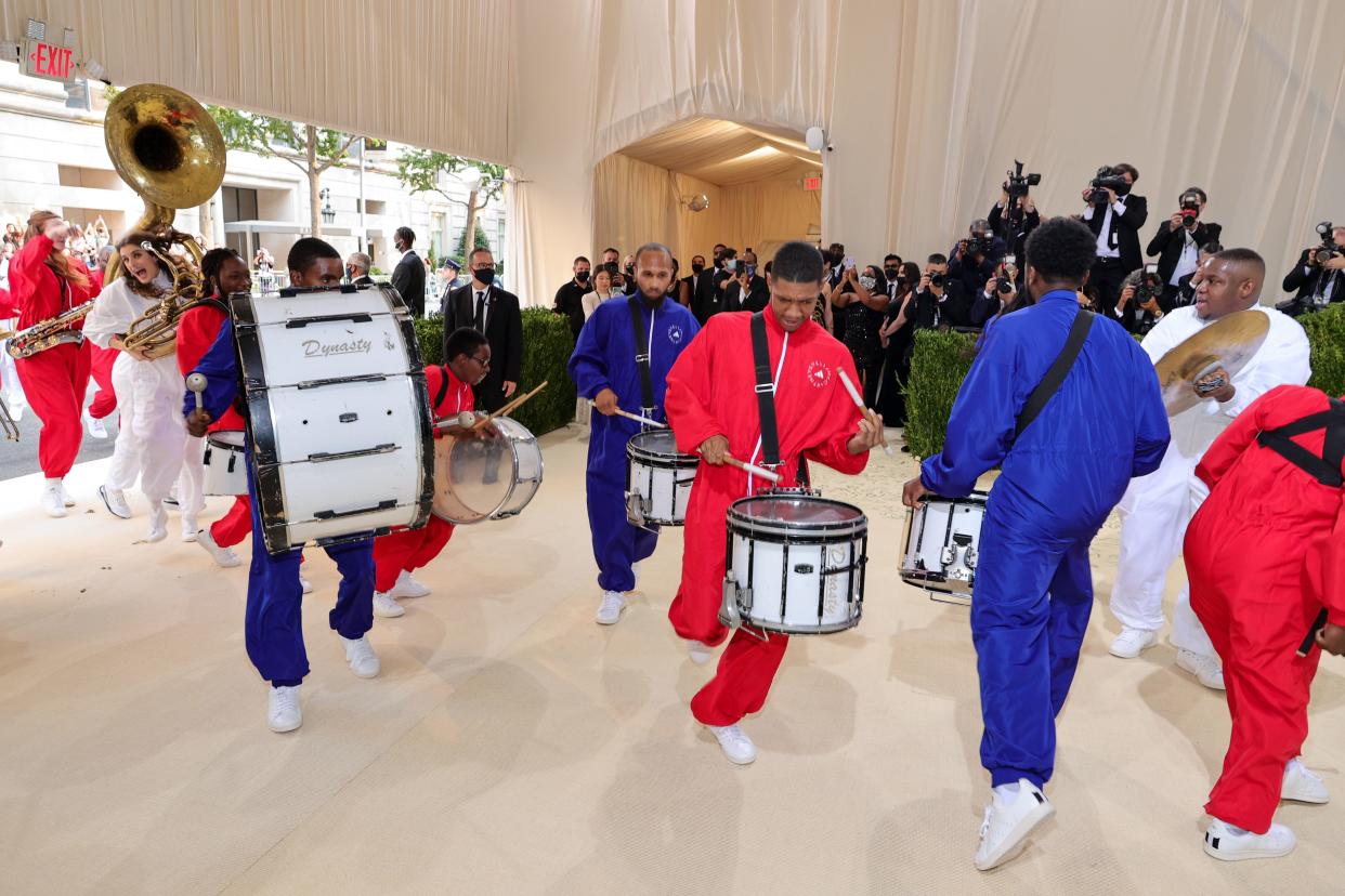 The Brooklyn United Marching Band attends The 2021 Met Gala Celebrating In America: A Lexicon Of Fashion at Metropolitan Museum of Art on Sept. 13, 2021 in New York.