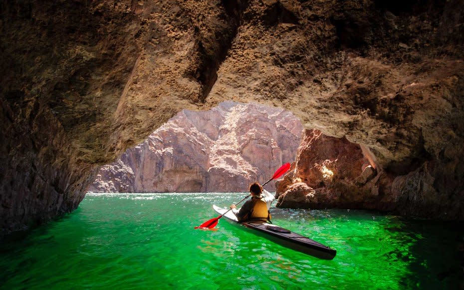 <p>Black Canyons Emerald Cove is best explored from kayak. Its a hidden cave where the water inside glows a brilliant green. Its a magical and memorable photo opp and perfect for couples who split a tandem kayak. Keep paddling down the Colorado River and visitors will find a saunas, hot springs and narrow canyons. </p>