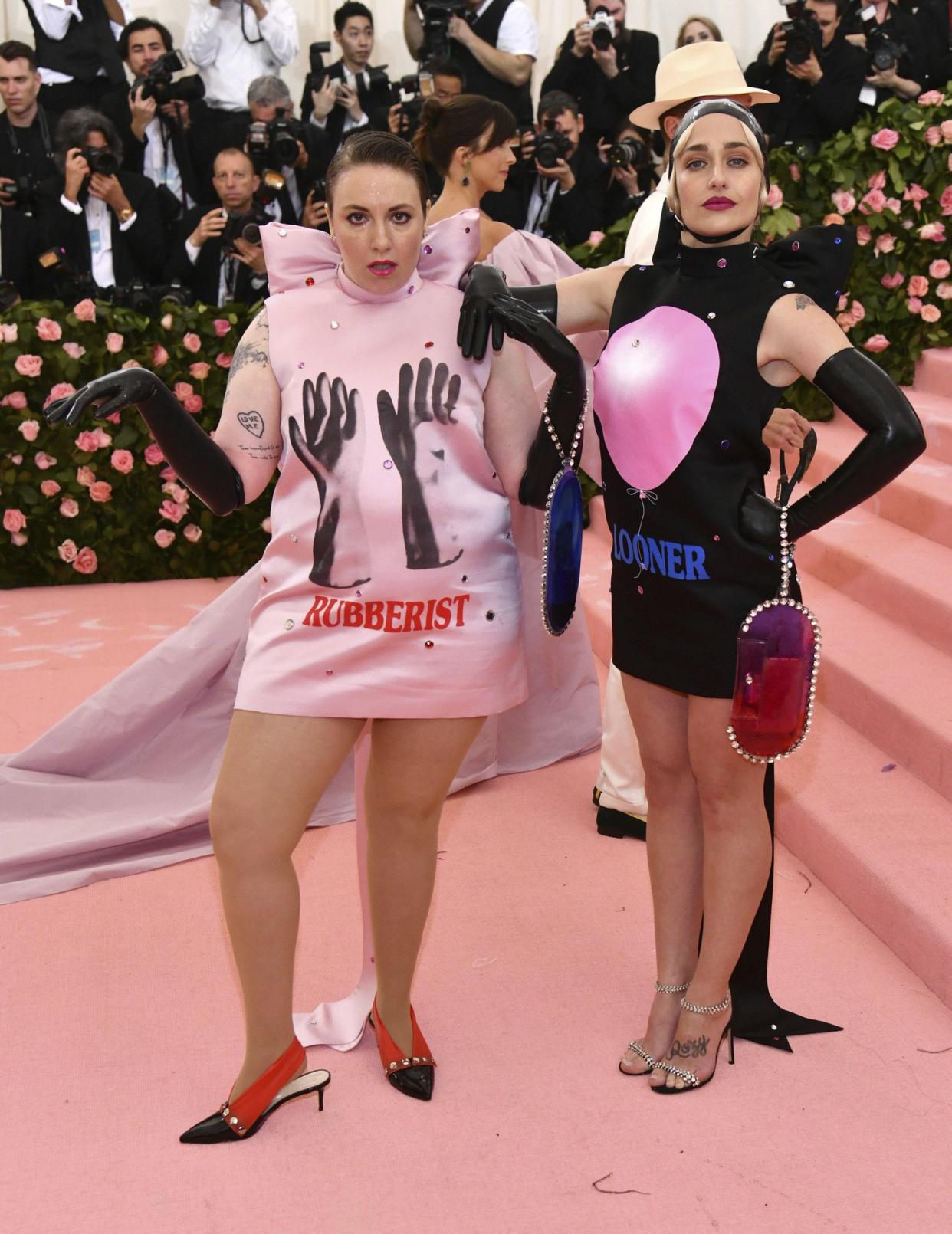 Lena Dunham, left, and Jemima Kirke attend The Metropolitan Museum of Art's Costume Institute benefit gala celebrating the opening of the "Camp: Notes on Fashion" exhibition on Monday, May 6, 2019, in New York.