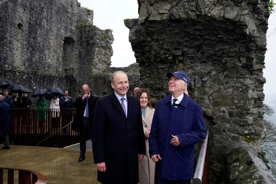 President Joe Biden tours Carlingford Castle with Micheál Martin, Tánaiste of Ireland, in County Louth, Ireland, Wednesday, April 12, 2023.