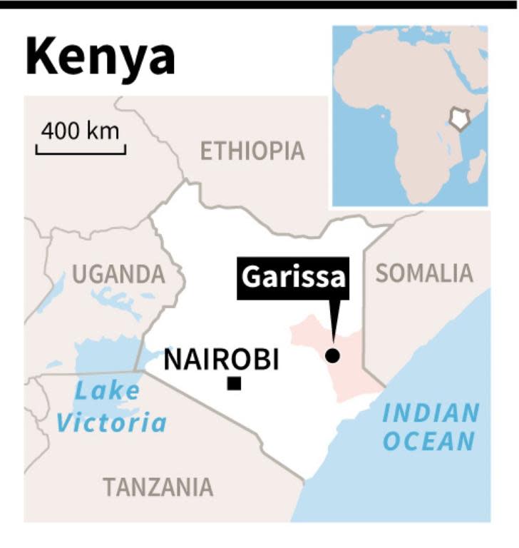 Map locating the town of Garissa, near where Kenyan police officers were ambushed