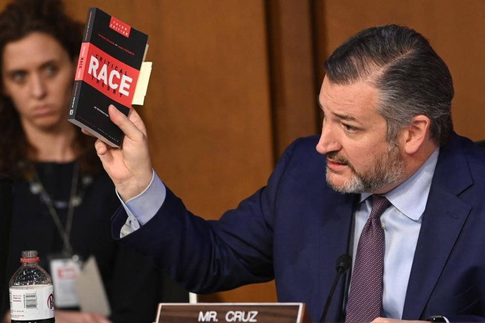 Sen. Ted Cruz, R-Texas, holds a “Critical Race Theory” book during the 2022 confirmation hearing for Judge Ketanji Brown Jackson. Bishop Joseph Tolton deems Cruz a Christian nationalist. (Photo by Saul Loeb/AFP via Getty Images)