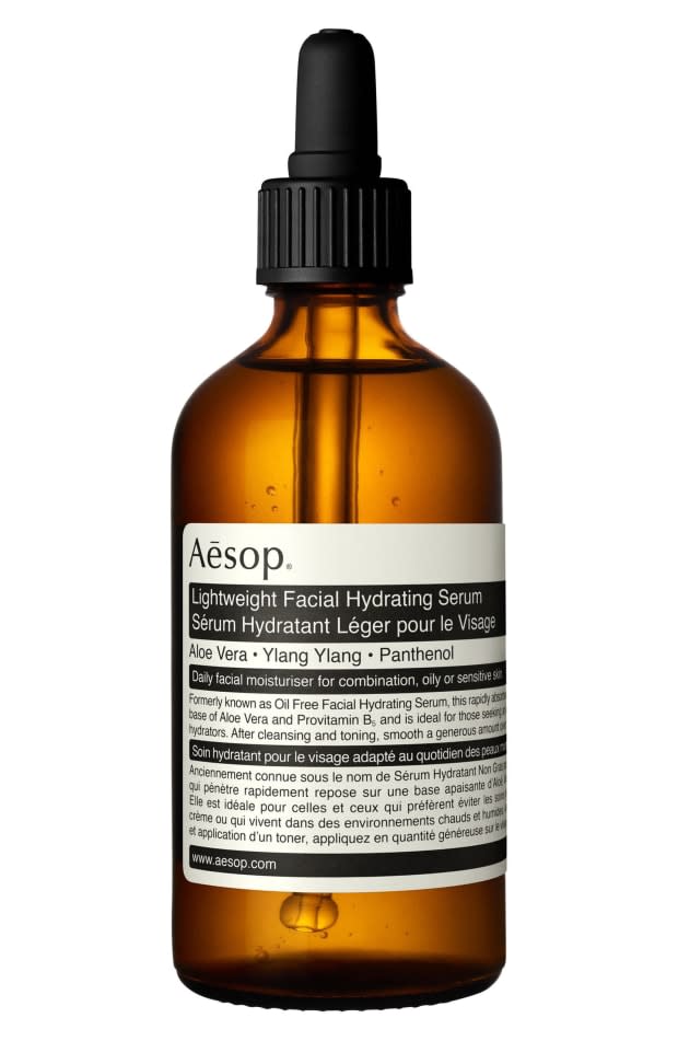 <p>Aesop Lightweight Facial Hydrating Serum, $65, <a href="https://shop-links.co/1675436708251579284" rel="nofollow noopener" target="_blank" data-ylk="slk:available here;elm:context_link;itc:0;sec:content-canvas" class="link ">available here</a>. </p>