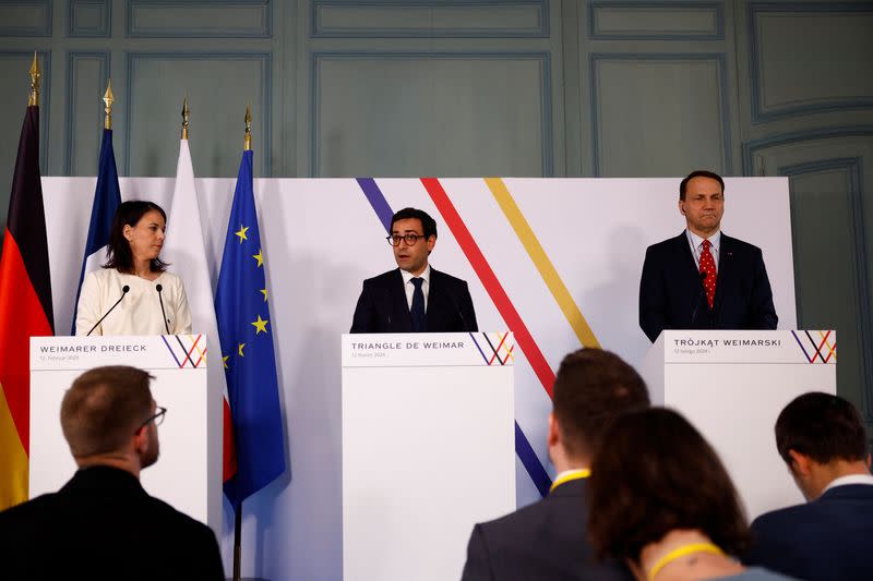 German, Polish and French Foreign Ministers meet at the Chateau de la Celle Saint-Cloud near Paris