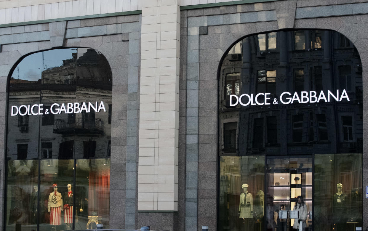 KIEV, UKRAINE - 2021/03/06: Dolce & Gabbana (D&G) logo of Italian luxury fashion house is seen over the entrance to a brand store in Kiev, Ukraine. (Photo by Pavlo Gonchar/SOPA Images/LightRocket via Getty Images)