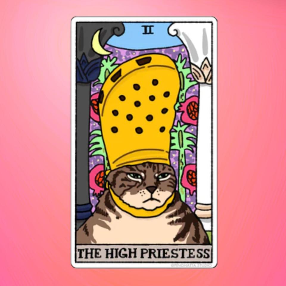 <p><a href="https://go.redirectingat.com?id=74968X1596630&url=https%3A%2F%2Ffriendsnyc.com%2Fproducts%2Fping-hatta-sticker-cat-meme-tarot-high-priestess&sref=https%3A%2F%2F" rel="nofollow noopener" target="_blank" data-ylk="slk:Shop Now;elm:context_link;itc:0;sec:content-canvas" class="link ">Shop Now</a></p><p>Tarot Cat The High Priestess Sticker</p><p>friendsnyc.com</p><p>$3.99</p>