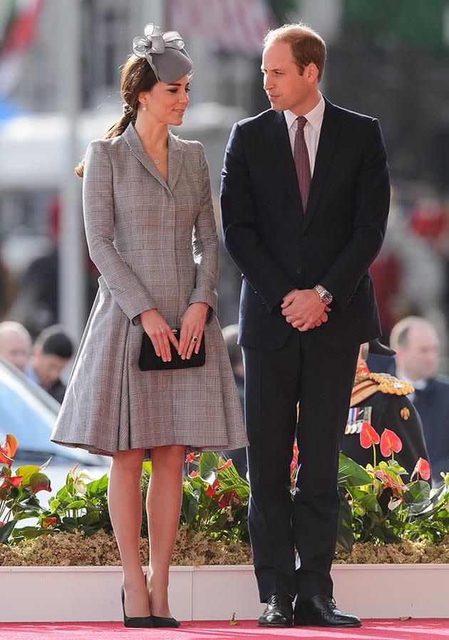 The Duke has followed in the footsteps of his grandfather, who also doesn't wear a wedding ring. Here he is pictured with his wife, Kate Middleton. Photo: Getty.