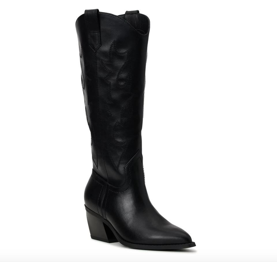 A tall black western boot