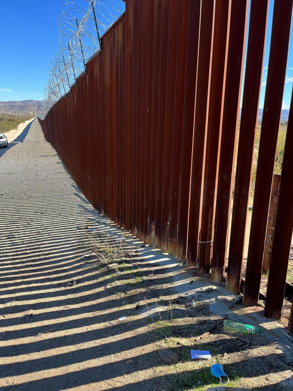 PHOTO: A wall is visible at the Jacumba Hot Springs encampments. (Mireya Villarreal/ABC News)