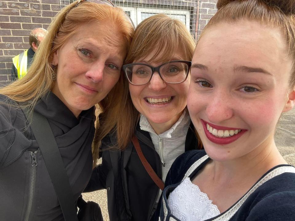 Olivia Burke celebrates with her dance teacher, and mother, who are sisters are winning the World Championship in Dunoon, Scotland.