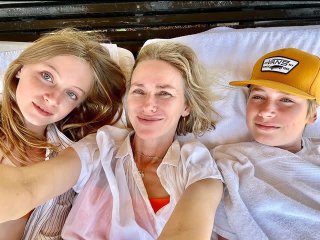 <p>Naomi Watts Instagram</p> Naomi Watts with her kids Kai and Sasha in 2022.