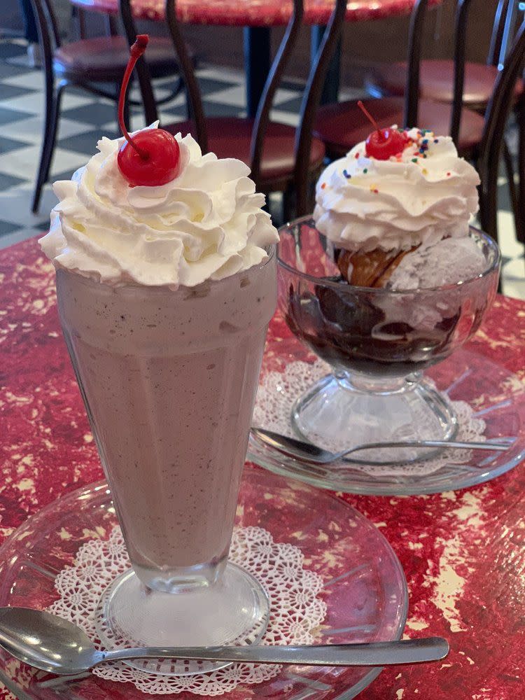 Cookie Monster Milkshake & Brownie a la Mode with Lavender Honey, Creole Creamery, New Orleans, Louisiana