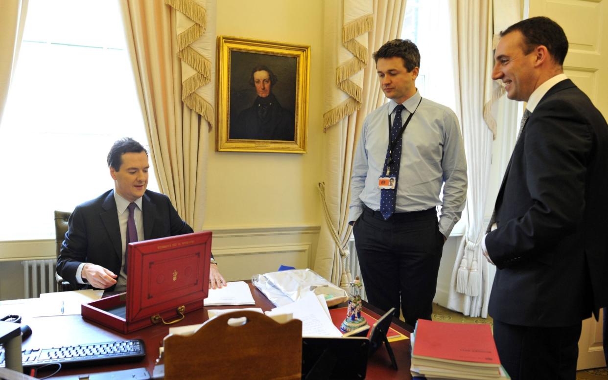 Dan Rosenfield (far right) looks on as George Osborne prepares his 2011 Budget - Andrew Parsons / i-Images/Andrew Parsons / i-Images