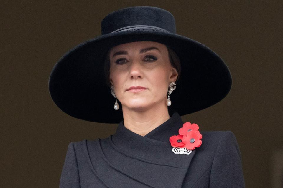 LONDON, ENGLAND - NOVEMBER 13: Catherine, Princess of Wales during the National Service Of Remembrance at The Cenotaph on November 13, 2022 in London, England. (Photo by Mark Cuthbert/UK Press via Getty Images)