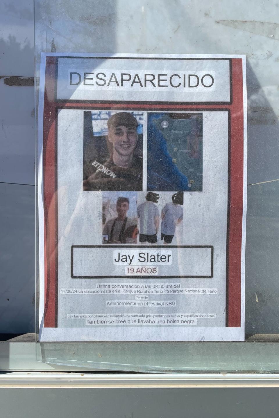 A missing poster for Mr Slater put up on Tenerife (Holly Evans/The Independent)