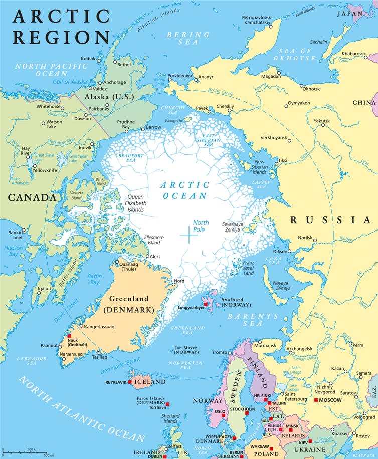 A map of the Arctic region.